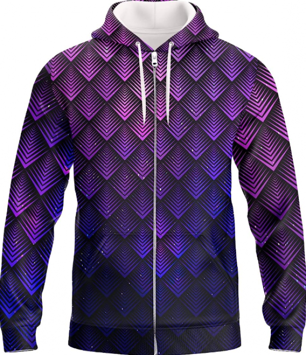 Jaket hoodie dengan desain grafis geometris
